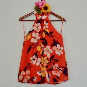 Red Floral Japna Halter Top XS